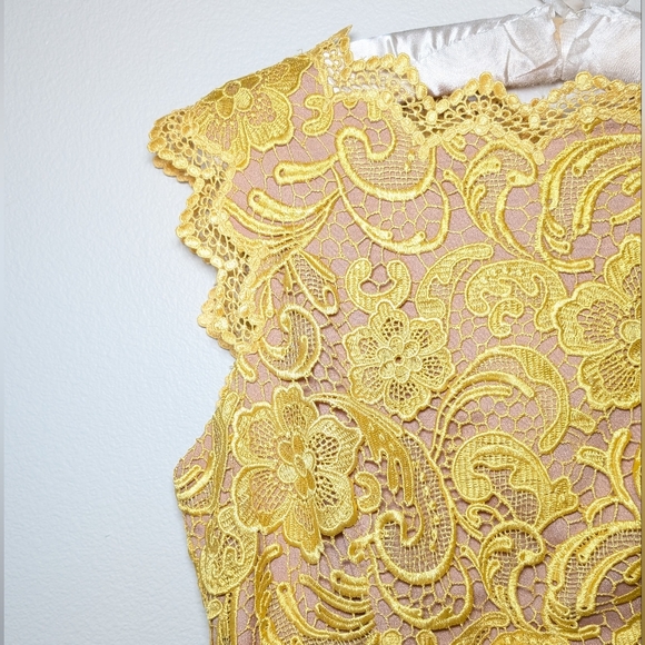 NWT Dress The Population Claudette Crochet Lace Sheath Dress in Yellow - Picture 6 of 16